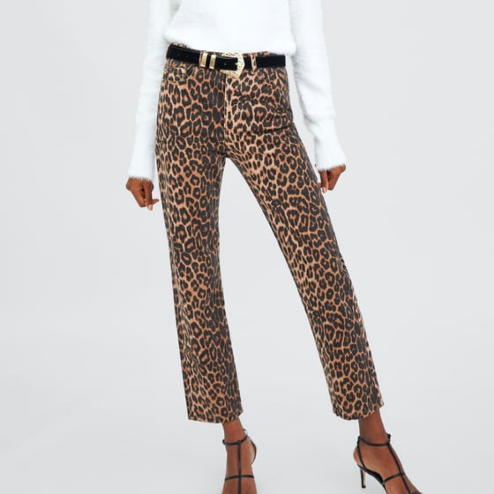 Zara Leopard Print High Waist Jeans